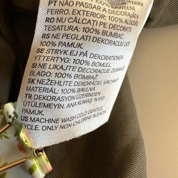 H&M | Womens Army Green Cotton Twill Bird Flower Bee Patch Bomber Jacket Small - Picture 15 of 15